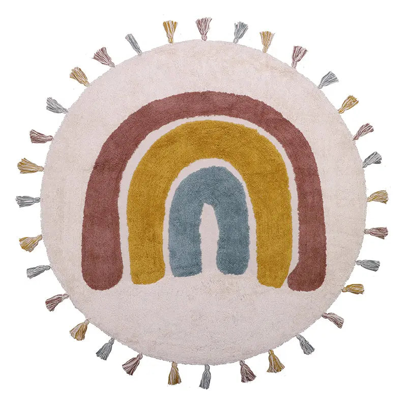 Tapis enfant coton lavable arc en ciel avec pompons RAINBOW nattiot-shop