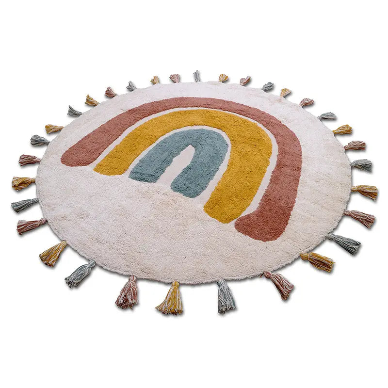 Tapis enfant coton lavable arc en ciel avec pompons RAINBOW nattiot-shop