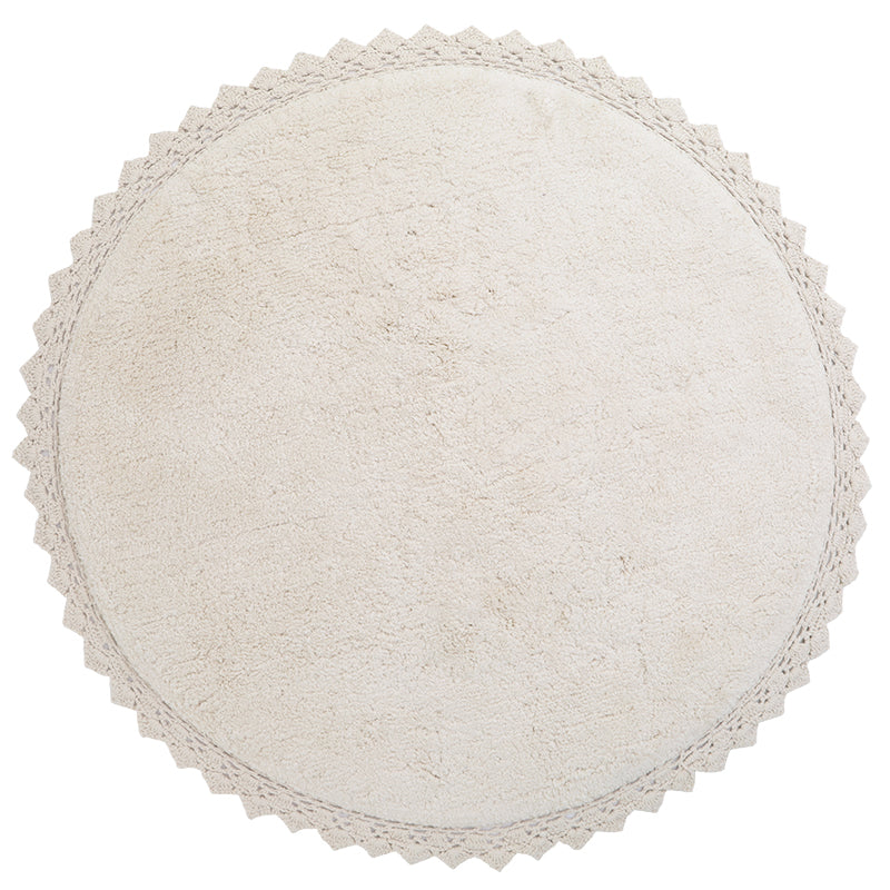 Nattiot Washable Cotton round kid's rug with crochet finish - Perla ecru - D110 cm