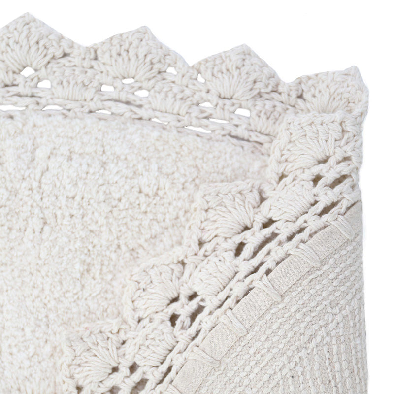 Nattiot Washable Cotton round kid's rug with crochet finish - Perla ecru - D110 cm
