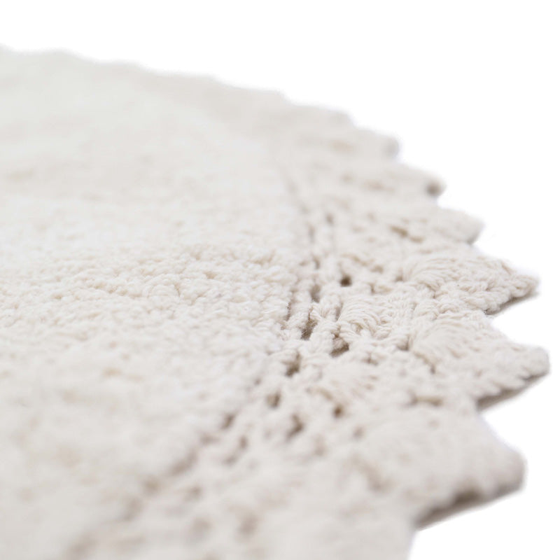 Nattiot Washable Cotton round kid's rug with crochet finish - Perla ecru - D110 cm