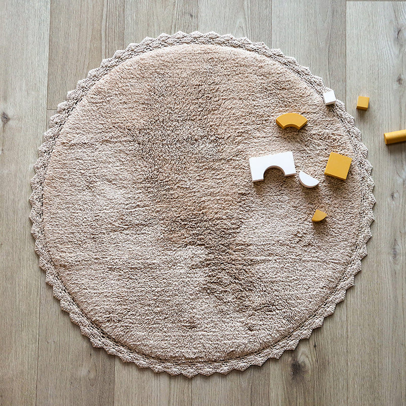 Nattiot Washable Cotton round kid's rug with crochet finish - Perla nude - D110 cm