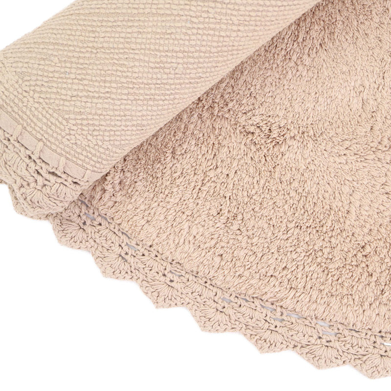 Nattiot Washable Cotton round kid's rug with crochet finish - Perla nude - D110 cm
