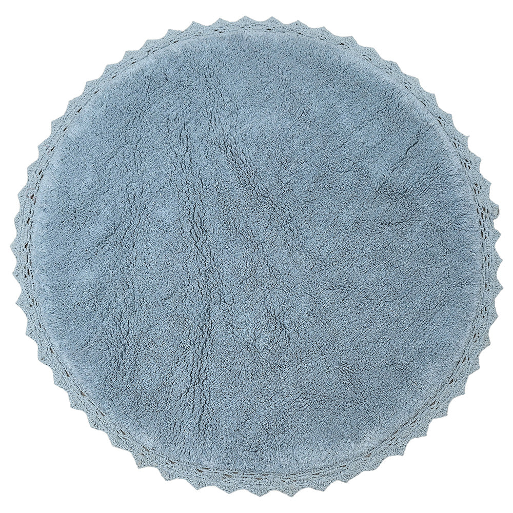 Nattiot Washable Cotton round kid's rug with crochet finish - Perla blue - D110 cm