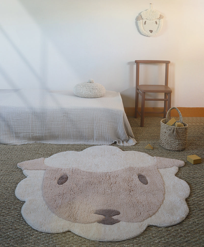 Nattiot  washable Cotton Kid's bedroom rug with a small sheep - Lolho - 110 x 100 cm