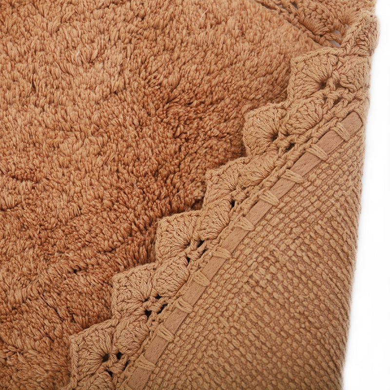 Nattiot round washable cotton rug with crochet finish - Perla toffee - D110 cm