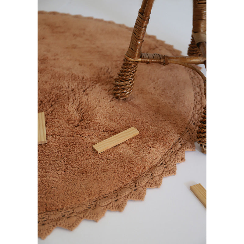Nattiot round washable cotton rug with crochet finish - Perla toffee - D110 cm