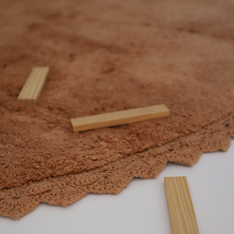 Nattiot round washable cotton rug with crochet finish - Perla toffee - D110 cm