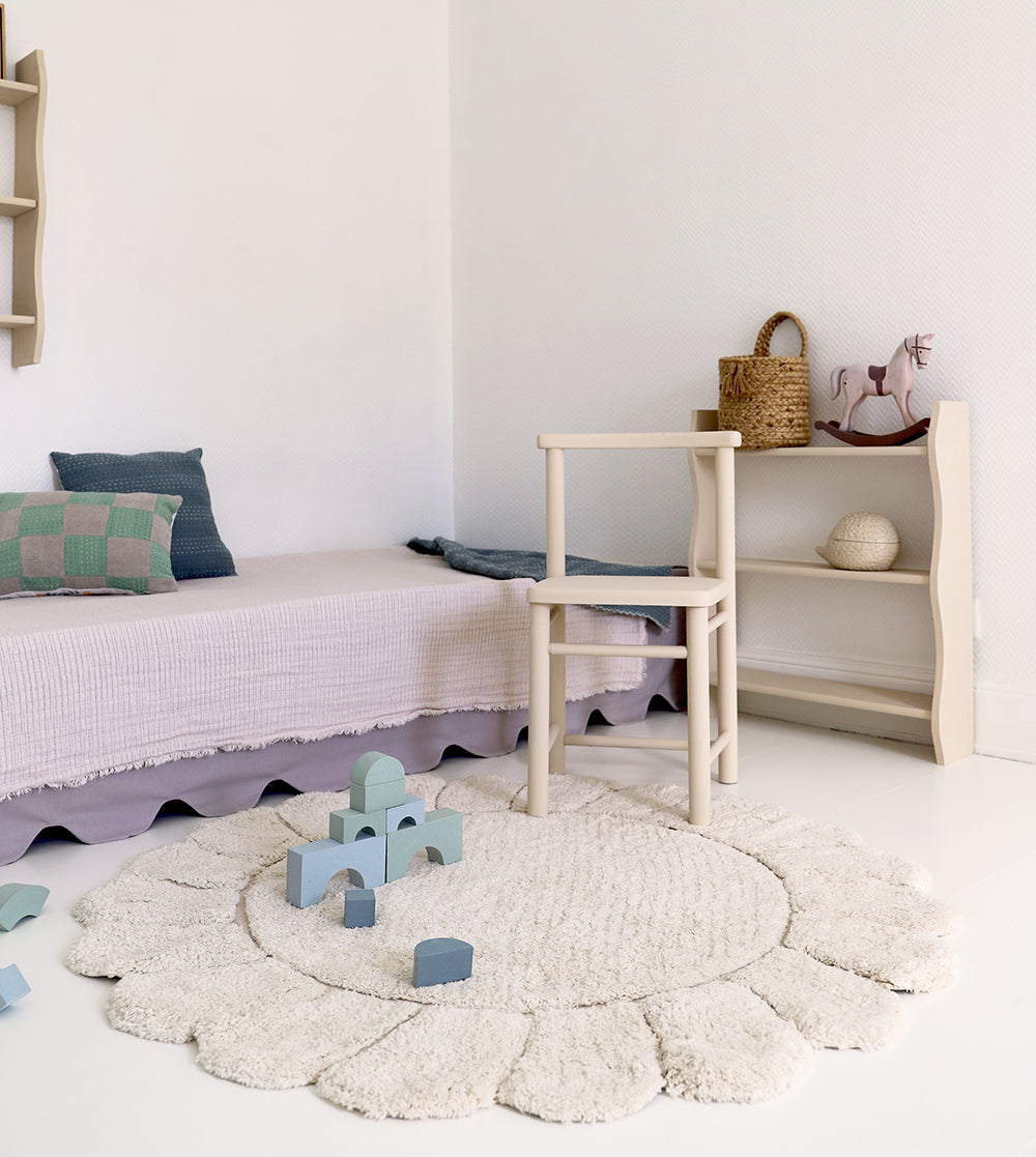 Nattiot Round Washable Cotton Kid's Bedroom Rug with "Petals" Finish - Gabrielle - D 110 cm