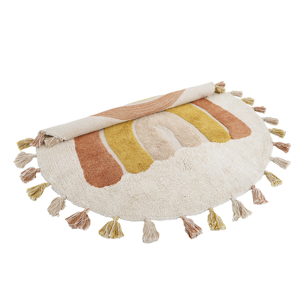 Tapis enfant coton lavable arc en ciel avec pompons RAINBOW TOFFEE 