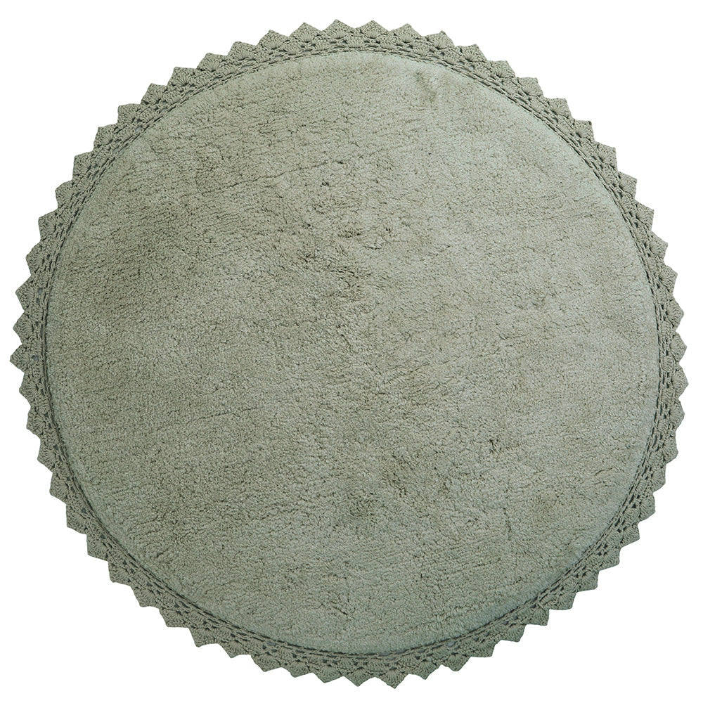 Tapis rond coton lavable finition crochet PERLA OLIVE 