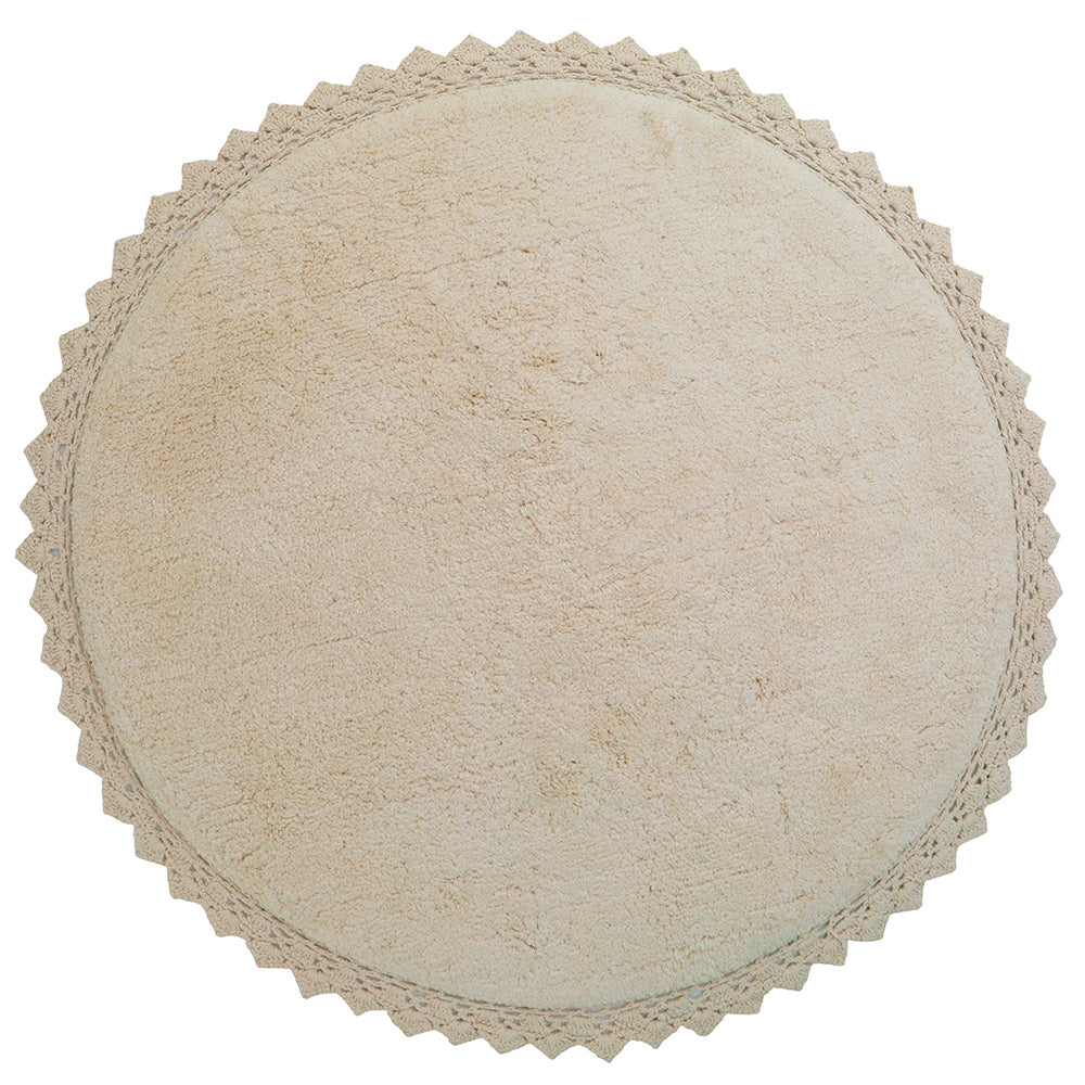 Tapis rond coton lavable finition crochet PERLA SABLE 