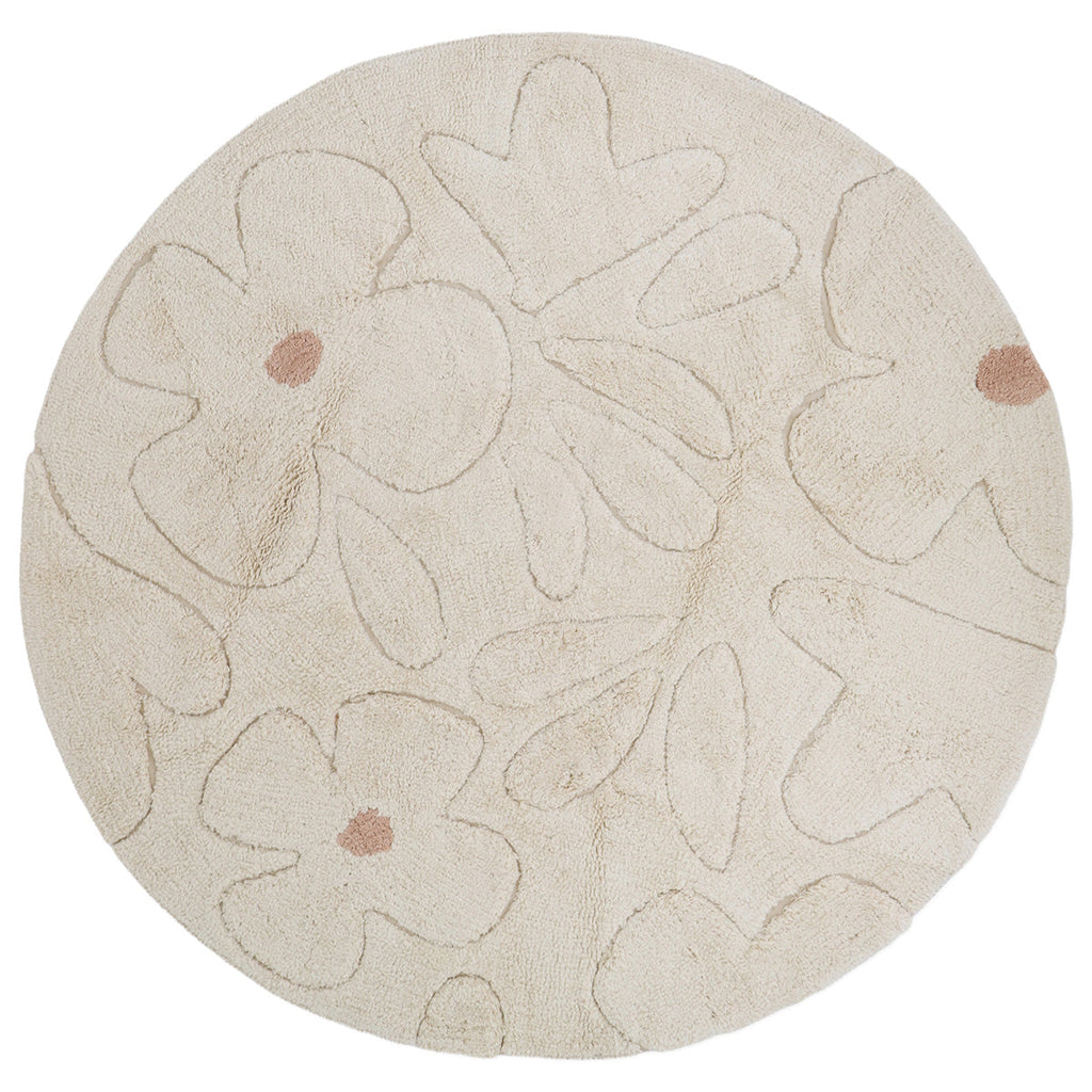 Tapis chambre enfant coton lavable motif fleurs GENTLE FLORA ROND nattiot-shop