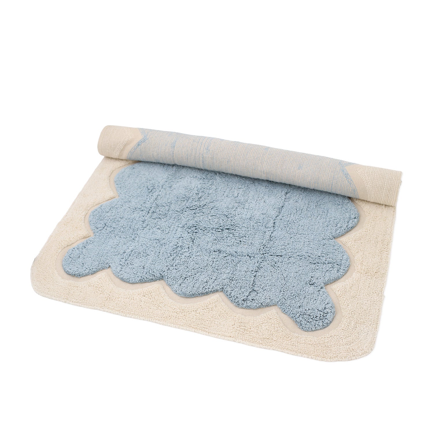 Nattiot Washable Cotton scalloped designer Kid's rug Alfonsina blue - 100 x 150 cm