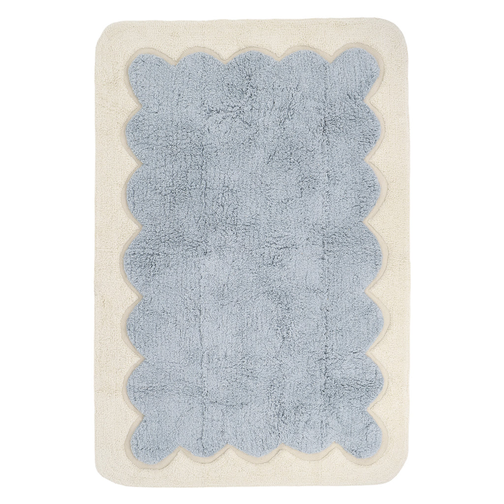 Nattiot Washable Cotton scalloped designer Kid's rug Alfonsina blue - 100 x 150 cm